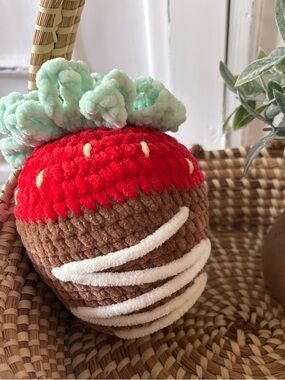 🍫🍓 Hand Crocheted Chocolate Covered Strawberry One of a Kind 7” Tall